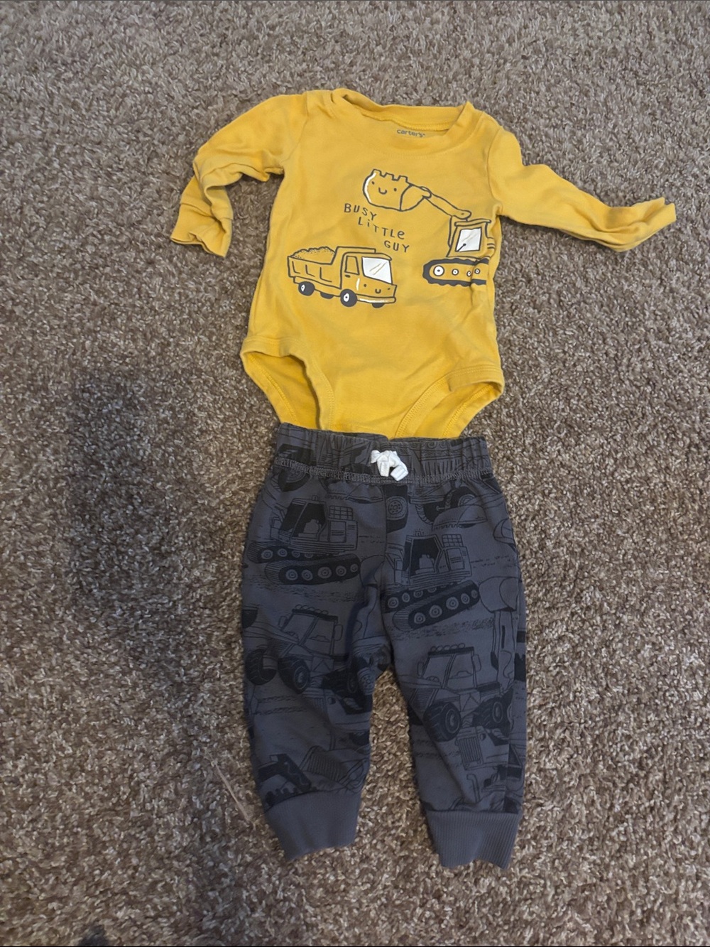 Carter's Green Dino Print Top with Gray Jogger Pants and Yellow Top with Pants - Picture 4 of 5